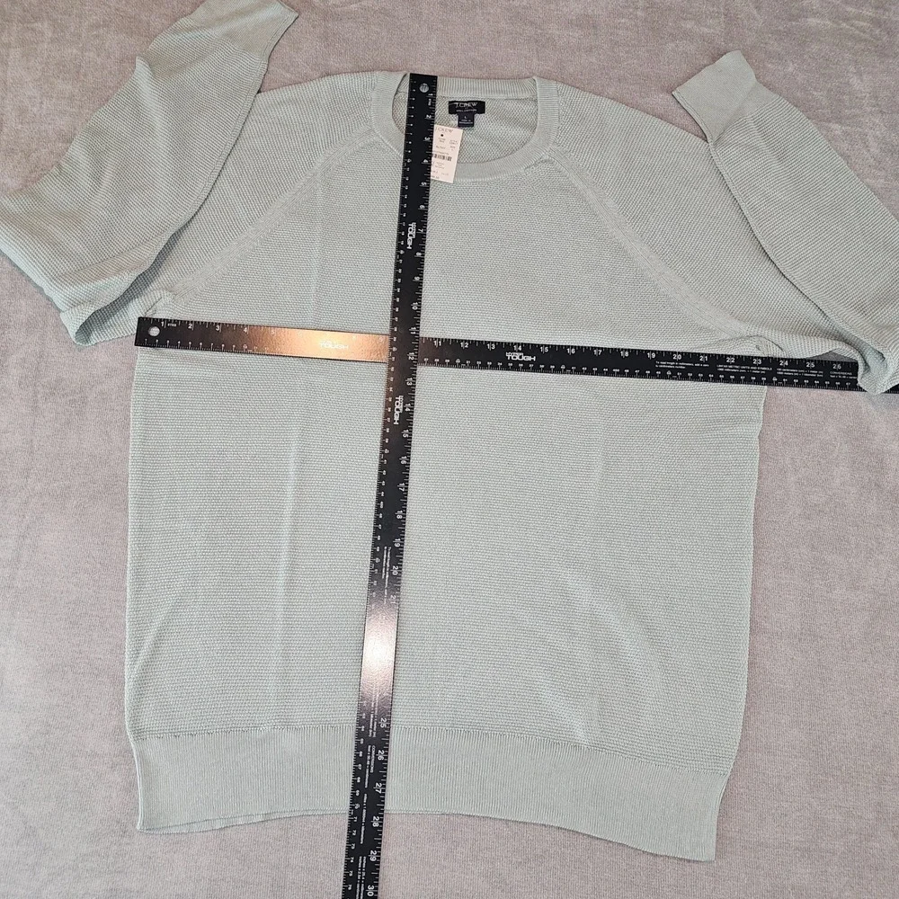 J.Crew Crewneck Sweater Men's Large Green 100% Cotton Textured Raglan L CD617